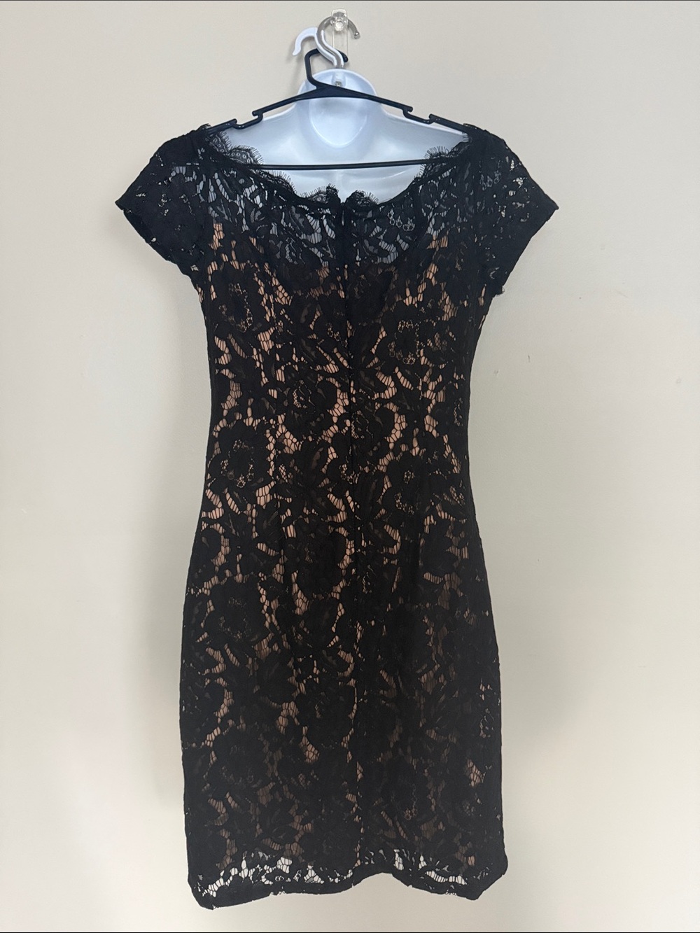 White House Black Market Black Lace Midi Dress with Nude Lining - Picture 4 of 6